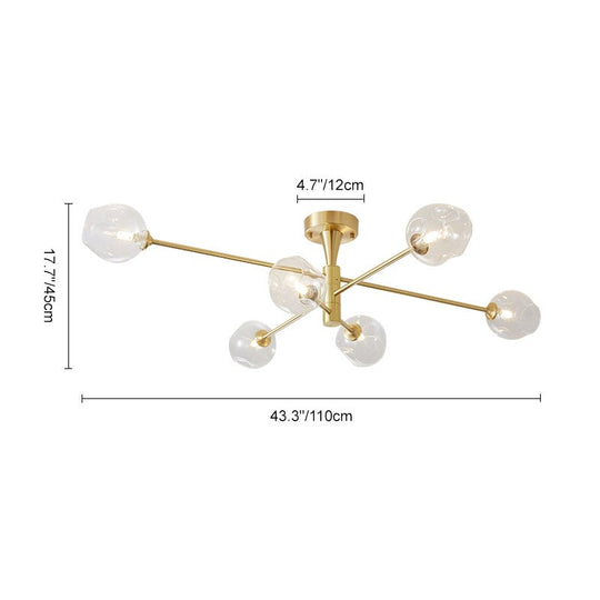 Pendantlightie-Mid-Century 6-Light Open Glass Globe Sputnik Semi Flush Ceiling Light-Semi Flush Mount--