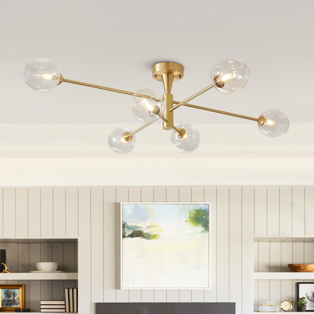 Pendantlightie-Mid-Century 6-Light Open Glass Globe Sputnik Semi Flush Ceiling Light-Semi Flush Mount--
