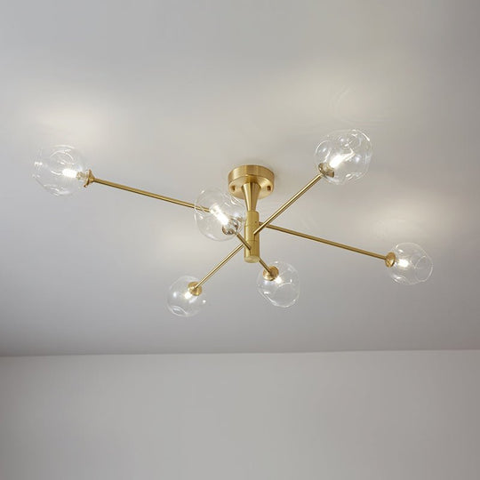 Pendantlightie-Mid-Century 6-Light Open Glass Globe Sputnik Semi Flush Ceiling Light-Semi Flush Mount--