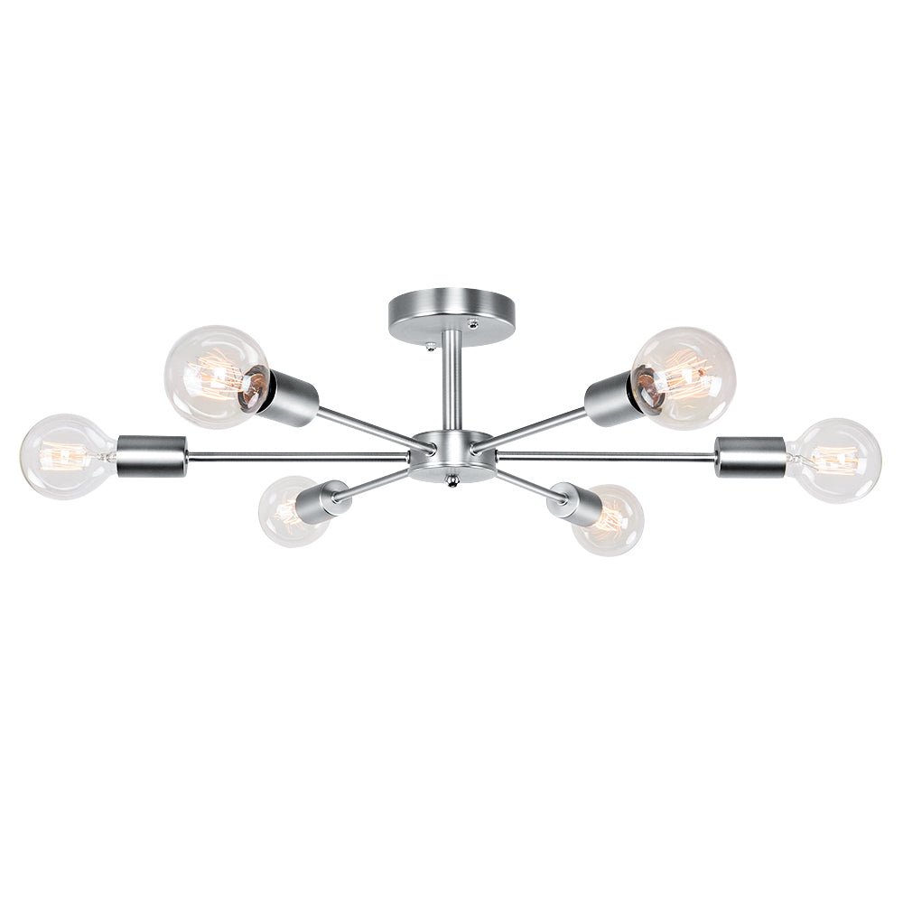 Pendantlightie-Mid-Century 6-Light Sputnik Semi Flush Ceiling Light For Living Room-Semi Flush Mount-Chrome-