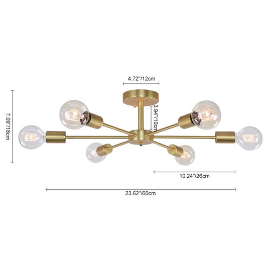 Pendantlightie-Mid-Century 6-Light Sputnik Semi Flush Ceiling Light For Living Room-Semi Flush Mount-Nickel-