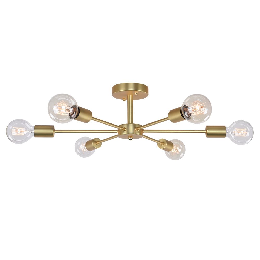 Pendantlightie-Mid-Century 6-Light Sputnik Semi Flush Ceiling Light For Living Room-Semi Flush Mount-Nickel-