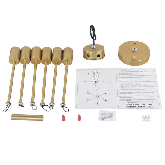 Pendantlightie-Mid-Century 6-Light Sputnik Semi Flush Ceiling Light For Living Room-Semi Flush Mount-Nickel-