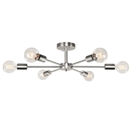 Pendantlightie-Mid-Century 6-Light Sputnik Semi Flush Ceiling Light For Living Room-Semi Flush Mount-Nickel-