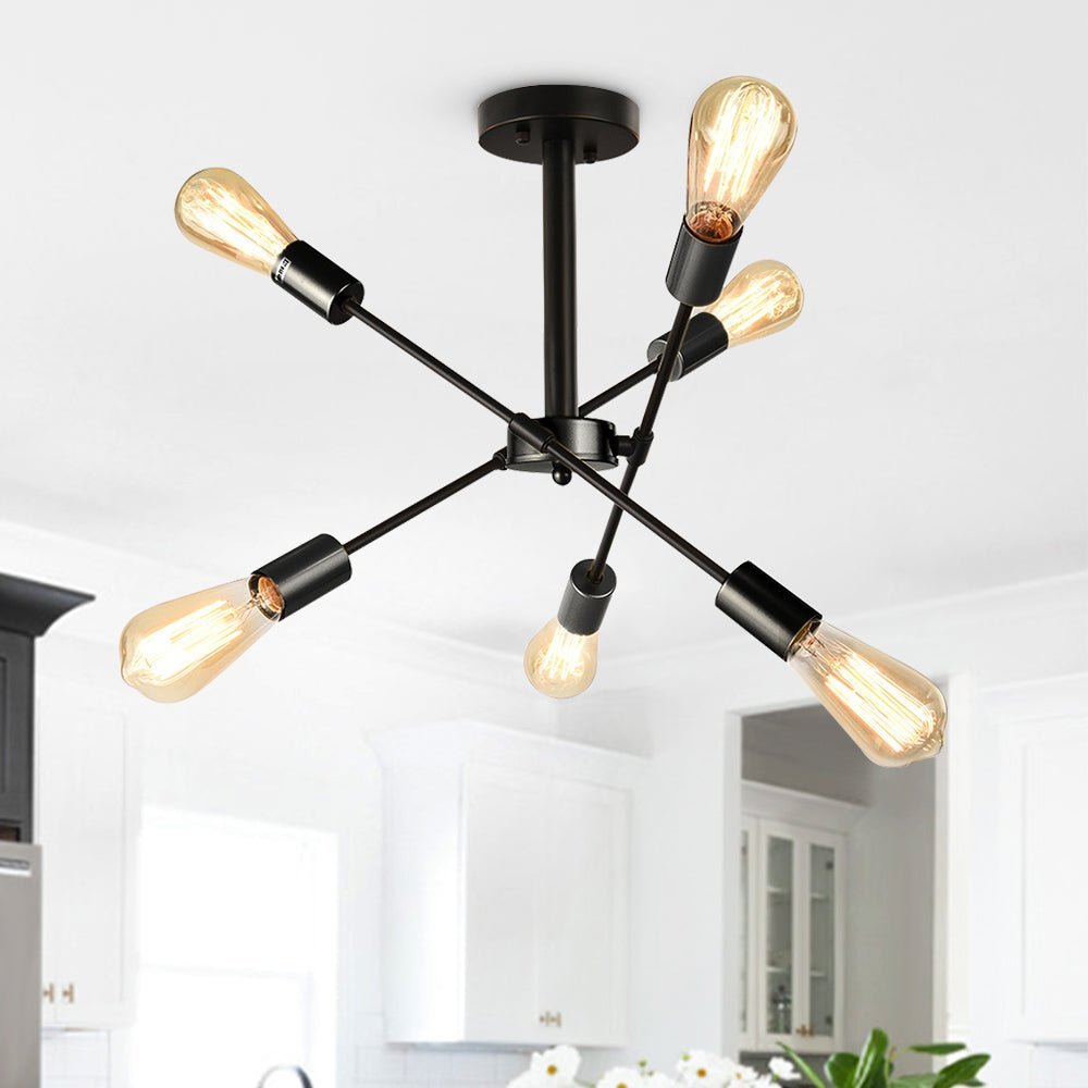 Pendantlightie-Mid-Century 6-Light Sputnik Semi Flush Mount-Semi Flush Mount-Black-