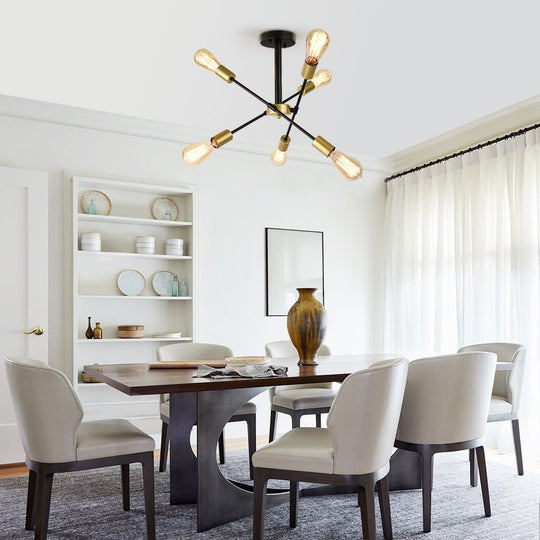 Pendantlightie-Mid-Century 6-Light Sputnik Semi Flush Mount-Semi Flush Mount-Black-