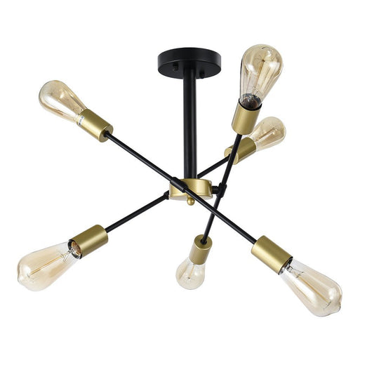 Pendantlightie-Mid-Century 6-Light Sputnik Semi Flush Mount-Semi Flush Mount-Black-