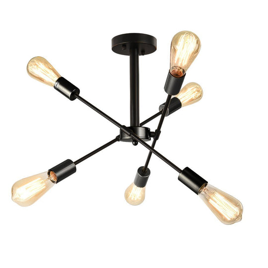 Pendantlightie-Mid-Century 6-Light Sputnik Semi Flush Mount-Semi Flush Mount-Black-