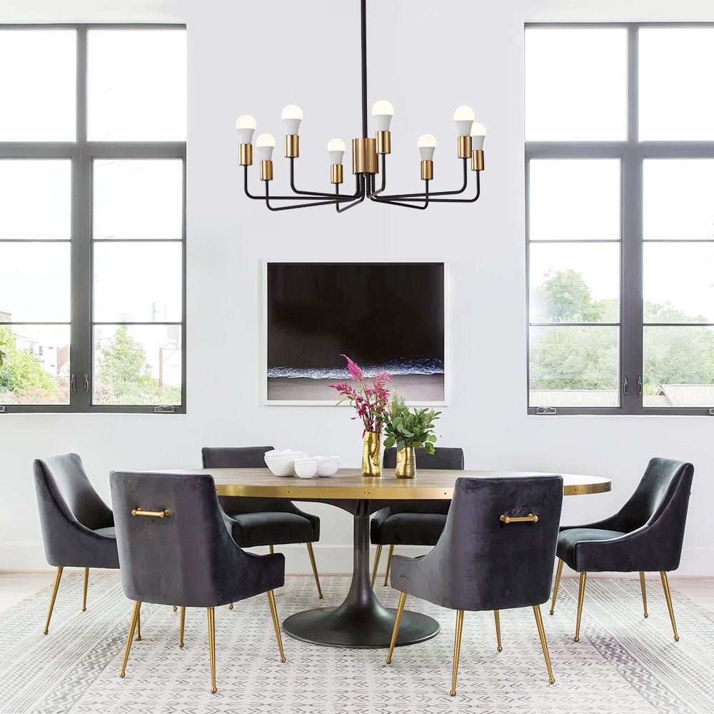 Pendantlightie-Mid-Century 8-Light Black & Gold Sputnik Chandelier-Chandeliers--