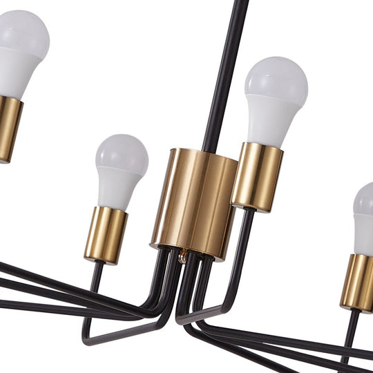 Pendantlightie-Mid-Century 8-Light Black & Gold Sputnik Chandelier-Chandeliers--