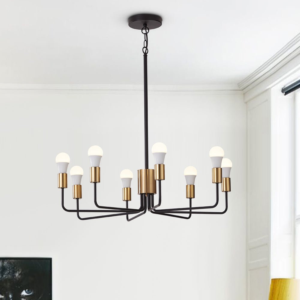 Pendantlightie-Mid-Century 8-Light Black & Gold Sputnik Chandelier-Chandeliers--