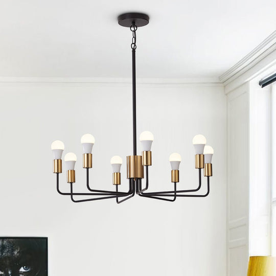 Pendantlightie-Mid-Century 8-Light Black & Gold Sputnik Chandelier-Chandeliers--