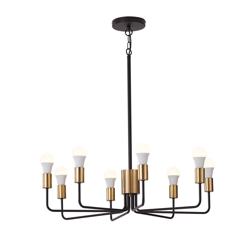 Pendantlightie-Mid-Century 8-Light Black & Gold Sputnik Chandelier-Chandeliers--