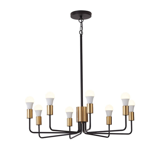 Pendantlightie-Mid-Century 8-Light Black & Gold Sputnik Chandelier-Chandeliers--