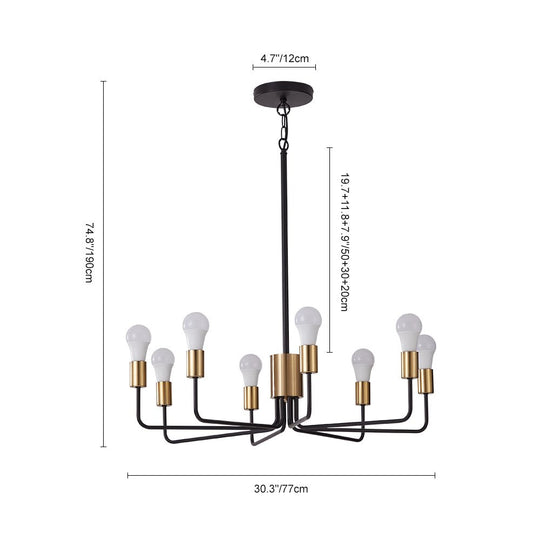 Pendantlightie-Mid-Century 8-Light Black & Gold Sputnik Chandelier-Chandeliers--