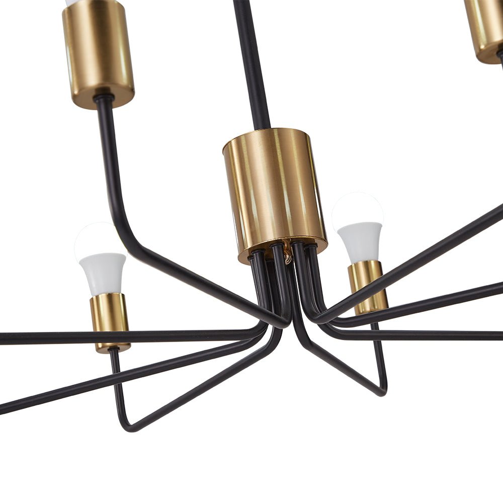 Pendantlightie-Mid-Century 8-Light Black & Gold Sputnik Chandelier-Chandeliers--
