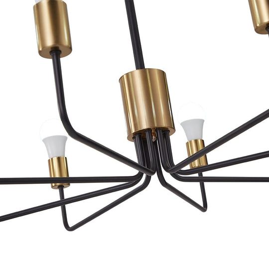 Pendantlightie-Mid-Century 8-Light Black & Gold Sputnik Chandelier-Chandeliers--