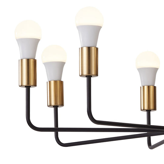 Pendantlightie-Mid-Century 8-Light Black & Gold Sputnik Chandelier-Chandeliers--