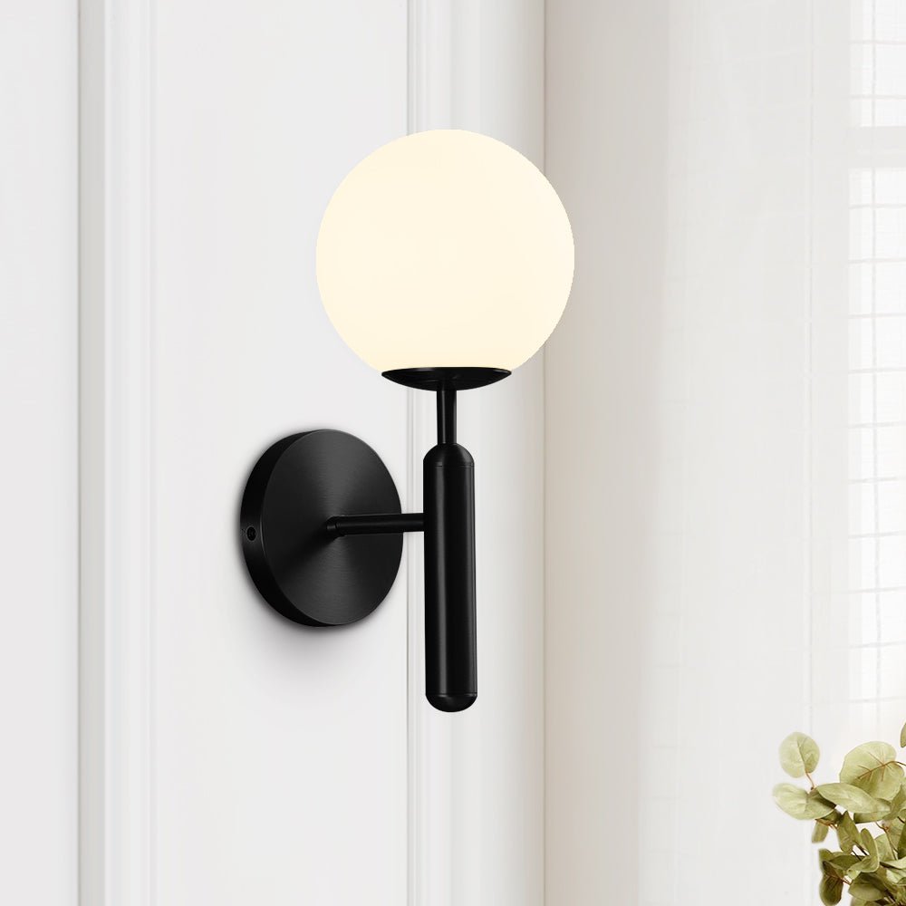 Pendantlightie-Mid-Century Modern 1-Light Glass Globe Wall Sconce-Wall Light-Black-