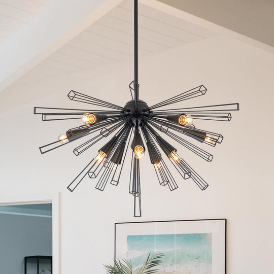 Pendantlightie-Mid-Century Modern 10-Light Sunburst Sputnik Chandelier-Chandeliers-Black-