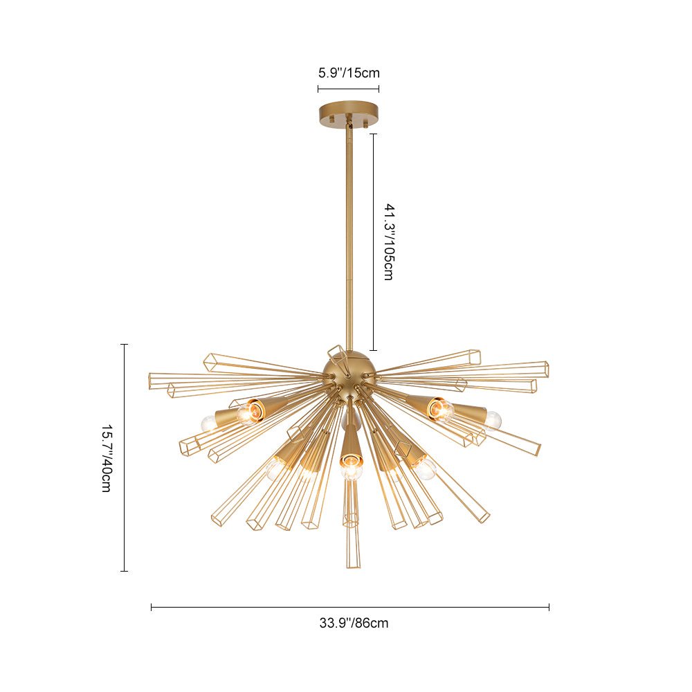 Pendantlightie-Mid-Century Modern 10-Light Sunburst Sputnik Chandelier-Chandeliers-Brass-