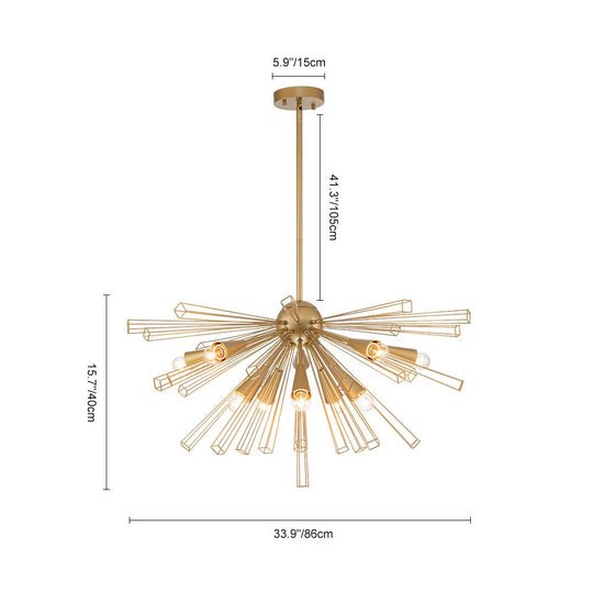 Pendantlightie-Mid-Century Modern 10-Light Sunburst Sputnik Chandelier-Chandeliers-Brass-