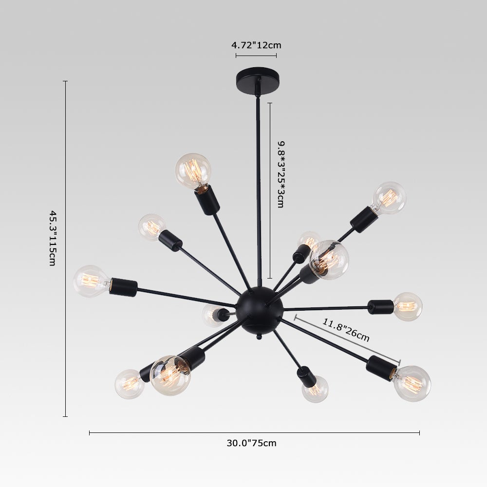 Pendantlightie-Mid-Century Modern 12-Light Sputnik Light-Chandeliers-Chrome-