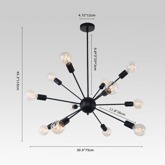 Pendantlightie-Mid-Century Modern 12-Light Sputnik Light-Chandeliers-Chrome-