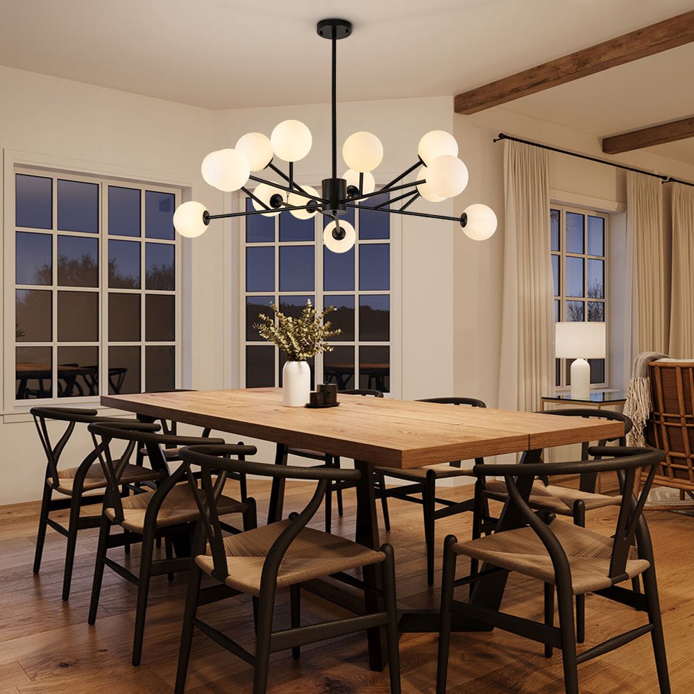 Pendantlightie-Mid-Century Modern 15-Light Globe Linear Kitchen Island Chandelier-Chandeliers-Black-