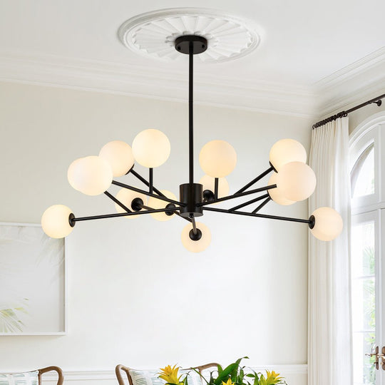 Pendantlightie-Mid-Century Modern 15-Light Globe Linear Kitchen Island Chandelier-Chandeliers-Black-