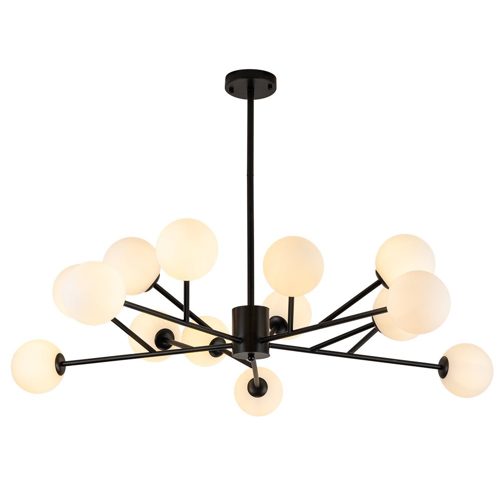 Pendantlightie-Mid-Century Modern 15-Light Globe Linear Kitchen Island Chandelier-Chandeliers-Black-