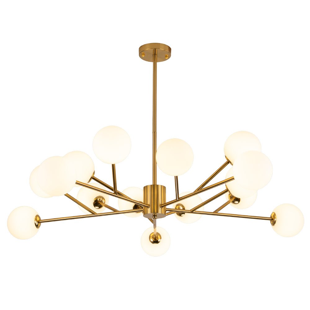 Pendantlightie-Mid-Century Modern 15-Light Globe Linear Kitchen Island Chandelier-Chandeliers-Black-