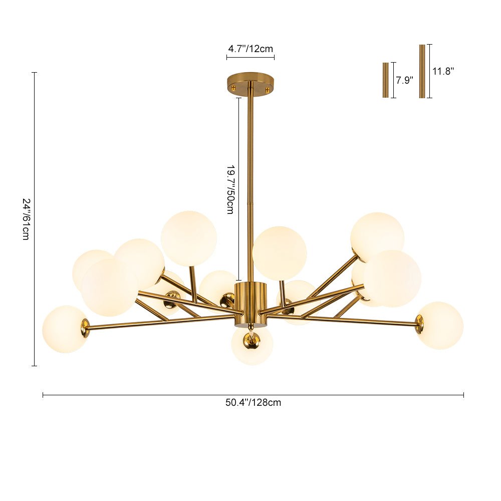 Pendantlightie-Mid-Century Modern 15-Light Globe Linear Kitchen Island Chandelier-Chandeliers-Black-