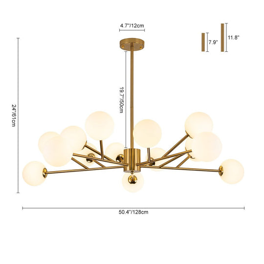 Pendantlightie-Mid-Century Modern 15-Light Globe Linear Kitchen Island Chandelier-Chandeliers-Black-