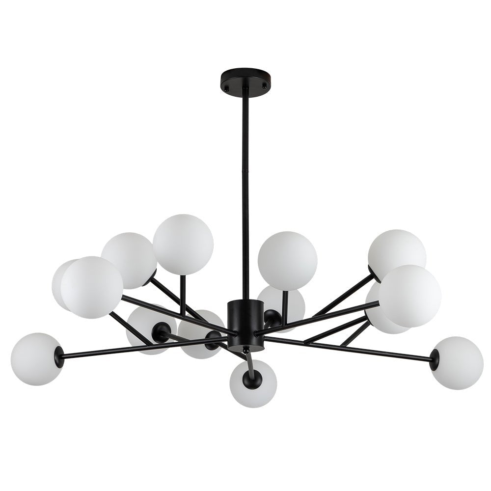 Pendantlightie-Mid-Century Modern 15-Light Globe Linear Kitchen Island Chandelier-Chandeliers-Black-