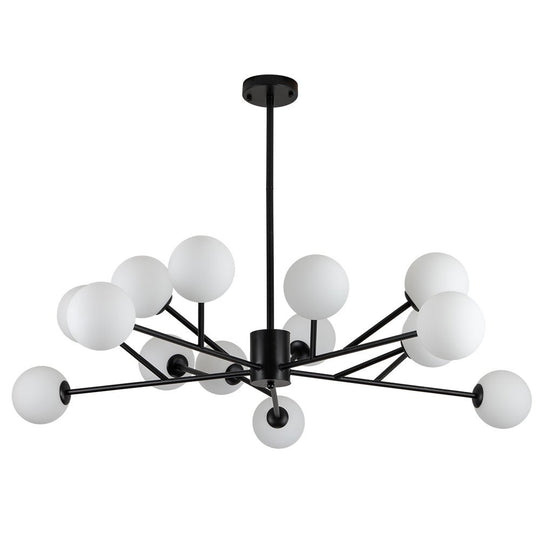 Pendantlightie-Mid-Century Modern 15-Light Globe Linear Kitchen Island Chandelier-Chandeliers-Black-