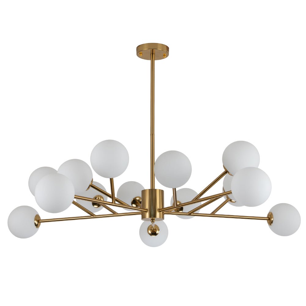 Pendantlightie-Mid-Century Modern 15-Light Globe Linear Kitchen Island Chandelier-Chandeliers-Black-