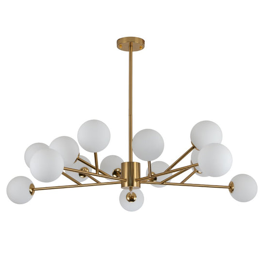 Pendantlightie-Mid-Century Modern 15-Light Globe Linear Kitchen Island Chandelier-Chandeliers-Black-