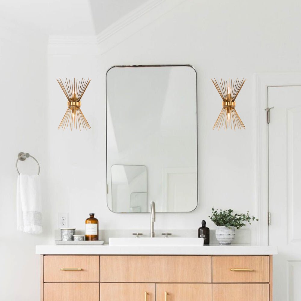 Pendantlightie-Mid-Century Modern 2-Light Starburst Wall Sconce-Wall Light-Gold-