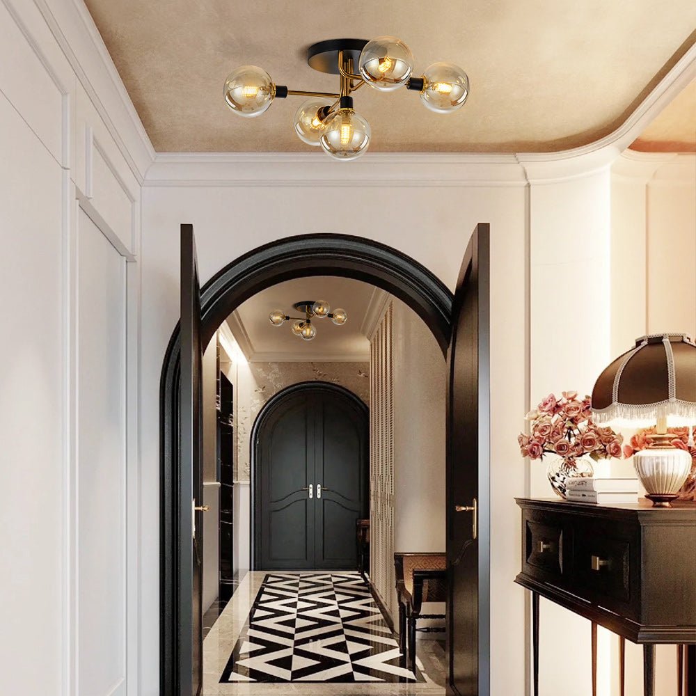 Pendantlightie-Mid-Century Modern 5-Light Globe Glass Semi Flush Mount-Semi Flush Mount--