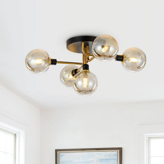 Pendantlightie-Mid-Century Modern 5-Light Globe Glass Semi Flush Mount-Semi Flush Mount--