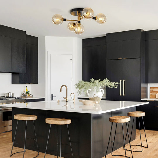 Pendantlightie-Mid-Century Modern 5-Light Globe Glass Semi Flush Mount-Semi Flush Mount--