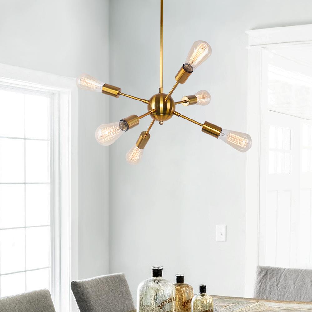 Pendantlightie-Mid-Century Modern 6-Light Sputnik Light-Chandeliers-Gold-