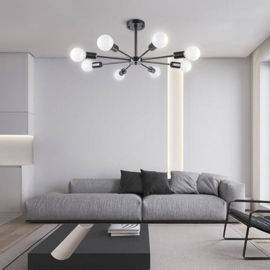 Pendantlightie-Mid-Century Modern 8-Light Sputnik Semi Flush Ceiling Light-Semi Flush Mount-Black-