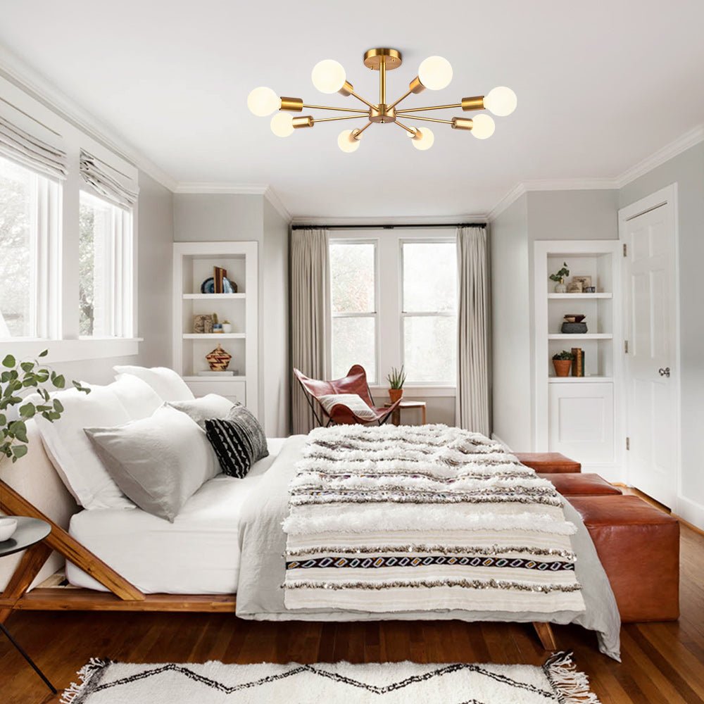 Pendantlightie-Mid-Century Modern 8-Light Sputnik Semi Flush Ceiling Light-Semi Flush Mount-Chrome-