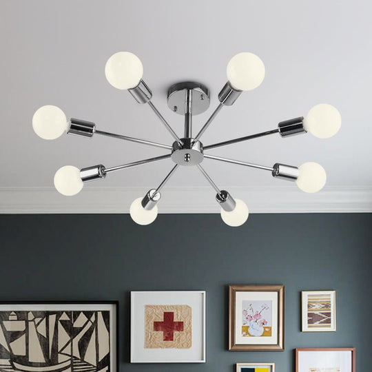 Pendantlightie-Mid-Century Modern 8-Light Sputnik Semi Flush Ceiling Light-Semi Flush Mount-Chrome-