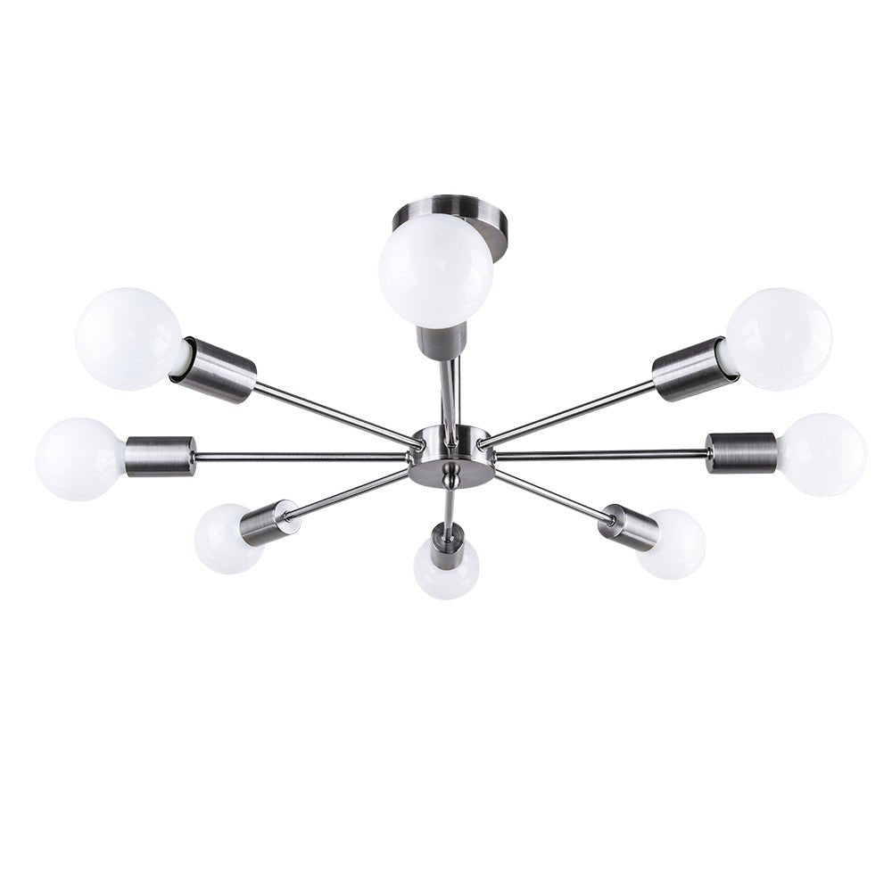 Pendantlightie-Mid-Century Modern 8-Light Sputnik Semi Flush Ceiling Light-Semi Flush Mount-Chrome-