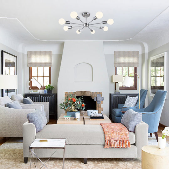 Pendantlightie-Mid-Century Modern 8-Light Sputnik Semi Flush Ceiling Light-Semi Flush Mount-Chrome-