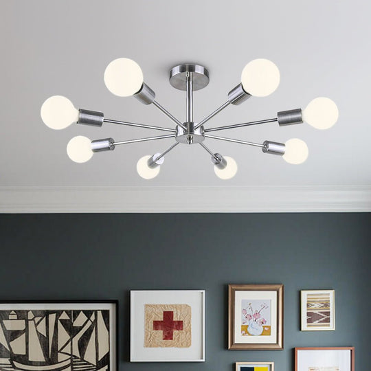 Pendantlightie-Mid-Century Modern 8-Light Sputnik Semi Flush Ceiling Light-Semi Flush Mount-Chrome-