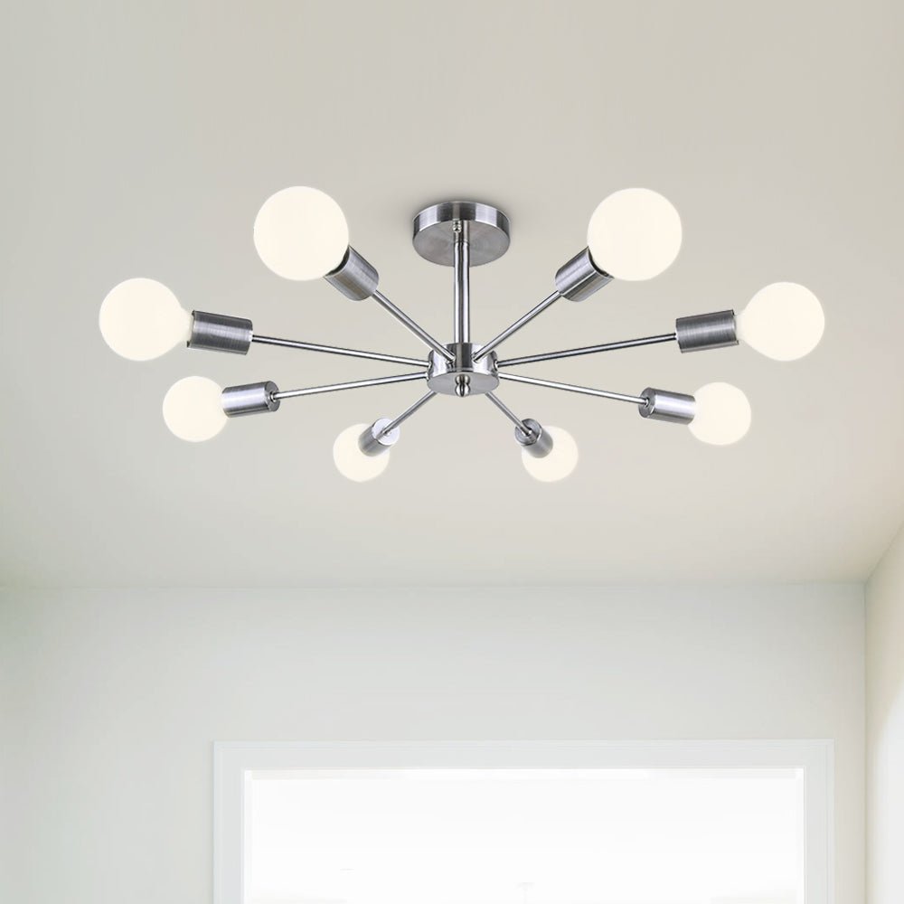 Pendantlightie-Mid-Century Modern 8-Light Sputnik Semi Flush Ceiling Light-Semi Flush Mount-Nickel-
